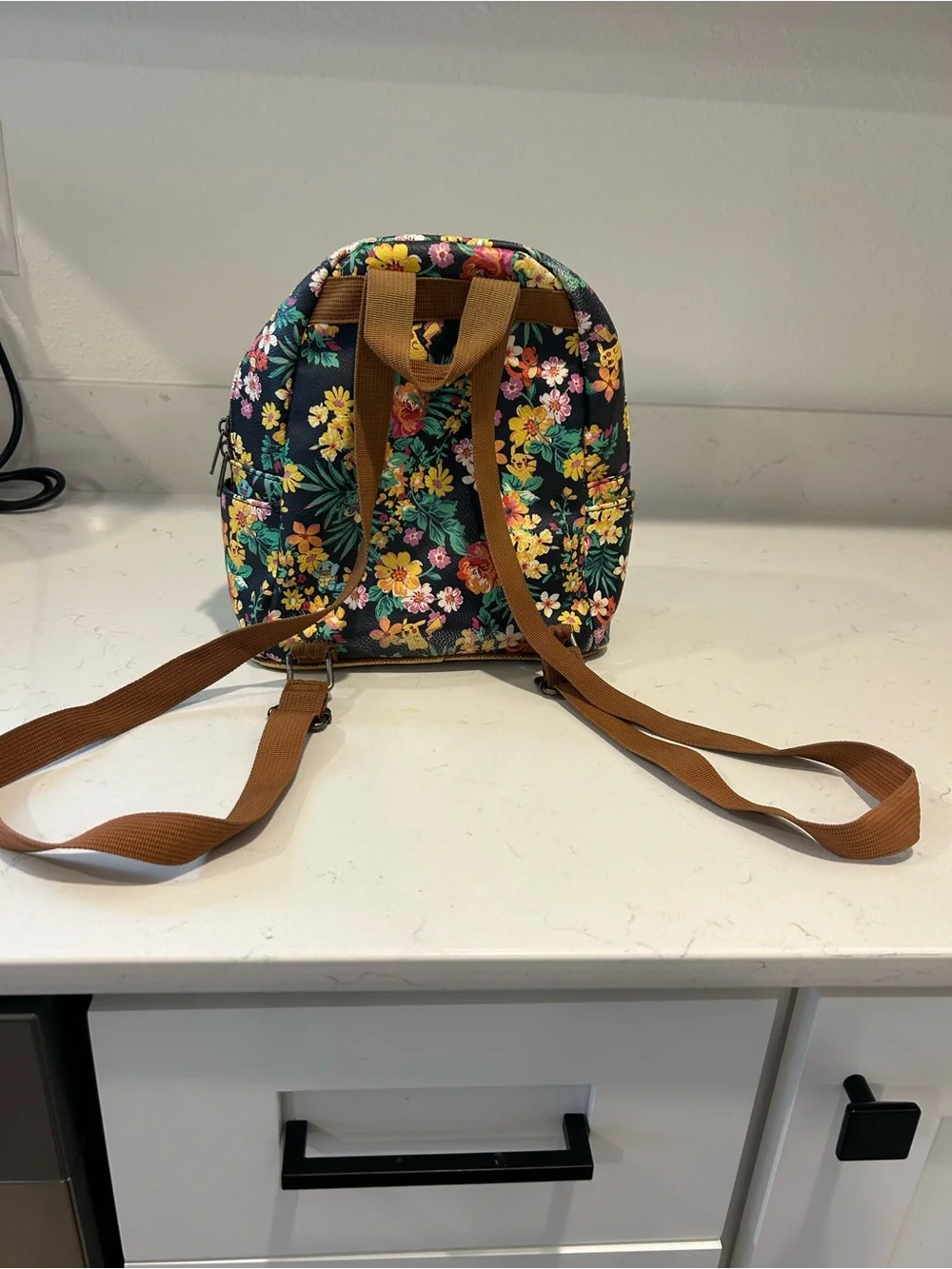 Pokémon Loungefly Pikachu Floral Mini Backpack Multicolor Zip Front Pocket